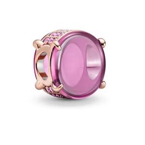 Elegant Pink Charm Bead, Rose Gold Accents, 925 Silver